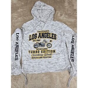 On Fire Los Angeles Motorcycle Graphic Hoodie Space Dye Cinched Sides Size L